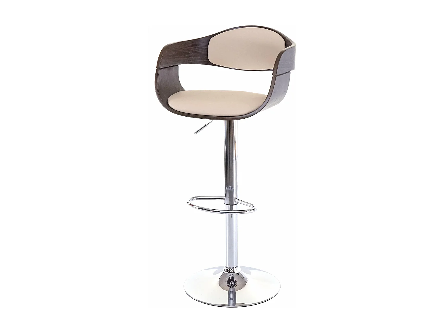 Sedia sgabello MCW-A47 design elegante legno ~ colore grigio ecopelle avorio