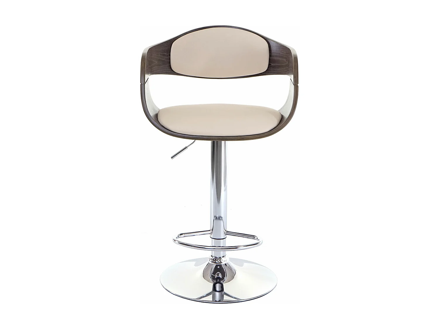 Sedia sgabello MCW-A47 design elegante legno ~ colore grigio ecopelle avorio