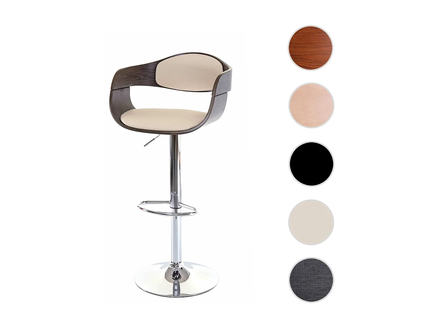 Tabouret de bar MCW-A47,  gris, similicuir couleur crème