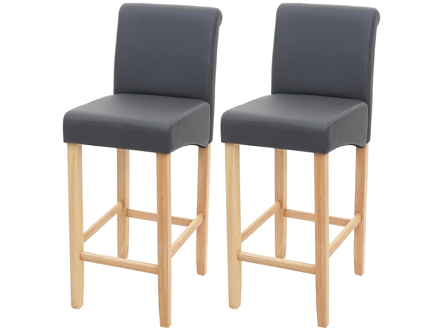 Banco de bar MCW-C33 (conjunto de 2),  cinzento mate, pernas claras, imitação de pele