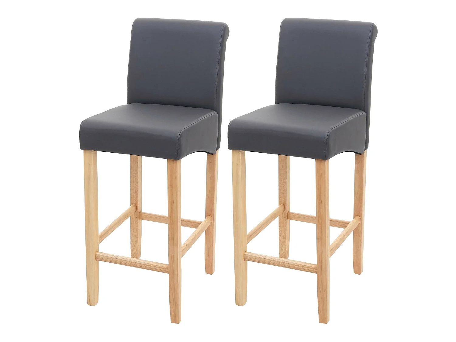 Tabouret de bar MCW-C33 (lot de 2),  gris mat, pieds clair, similicuir