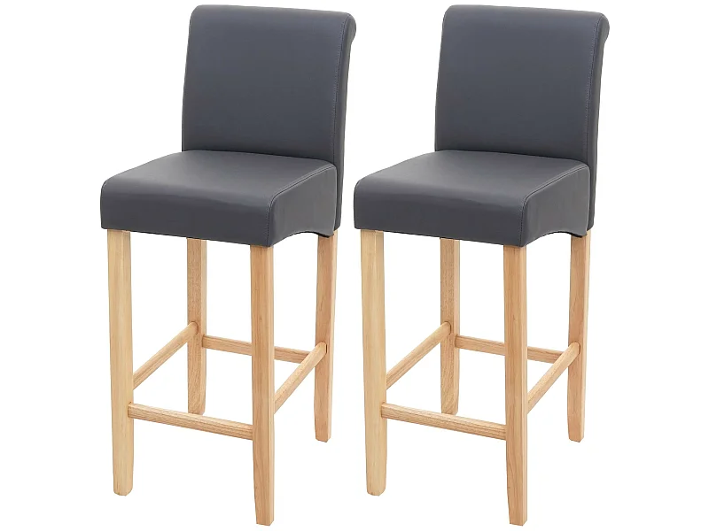 Barkruk MCW-C33 (set van 2),  grijs mat, lichte poten, kunstleer