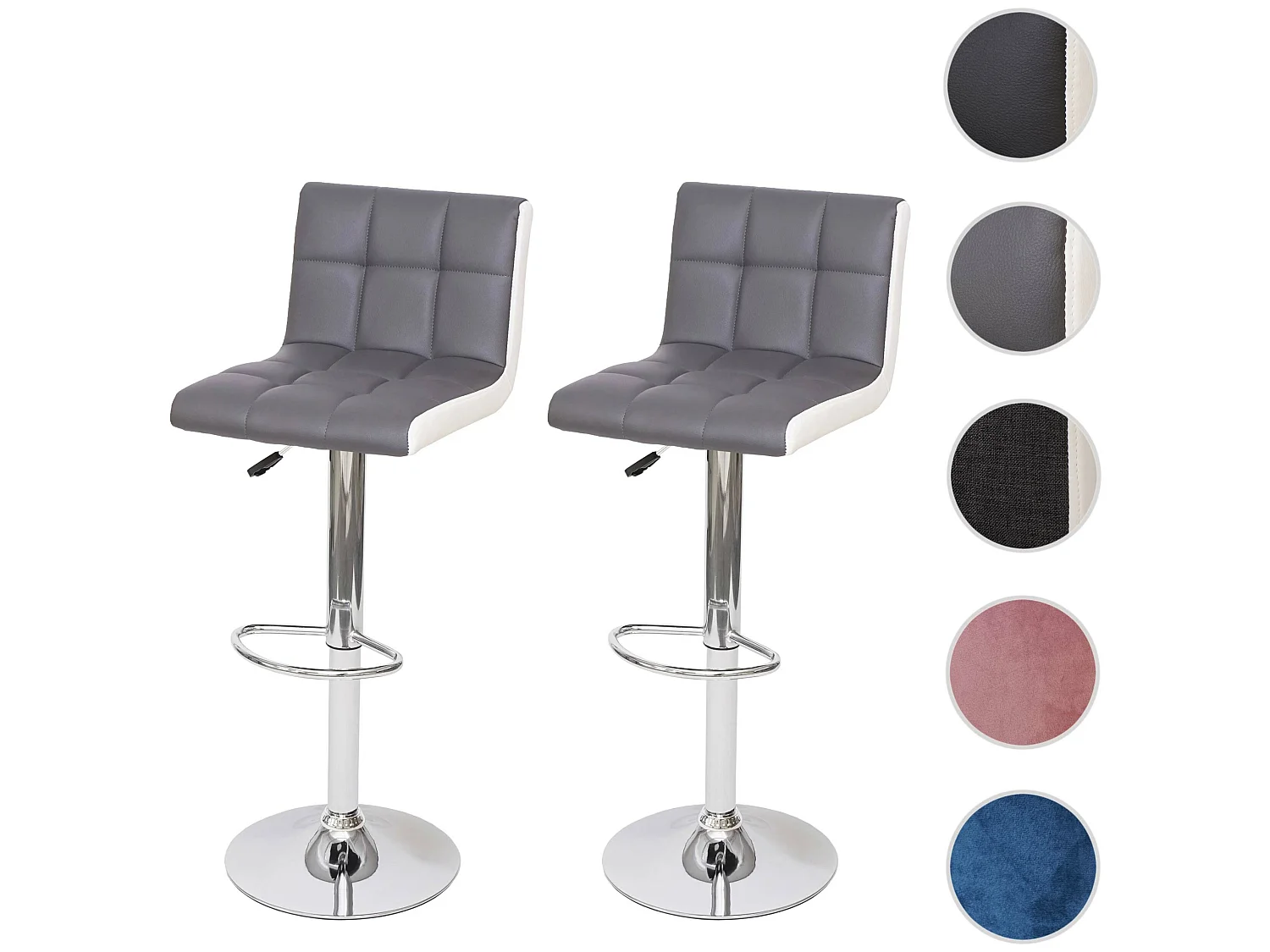 Barkruk MCW-G87 (set van 2),  kunstleer grijs-wit, voet chroom