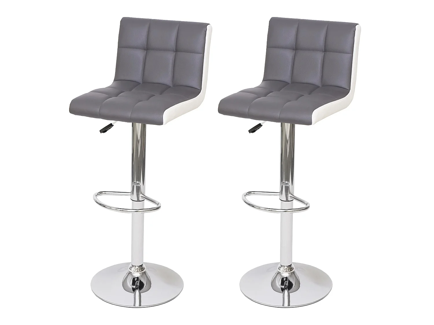Tabouret de bar MCW-G87 (lot de 2),  similicuir gris-blanc, pied chromé