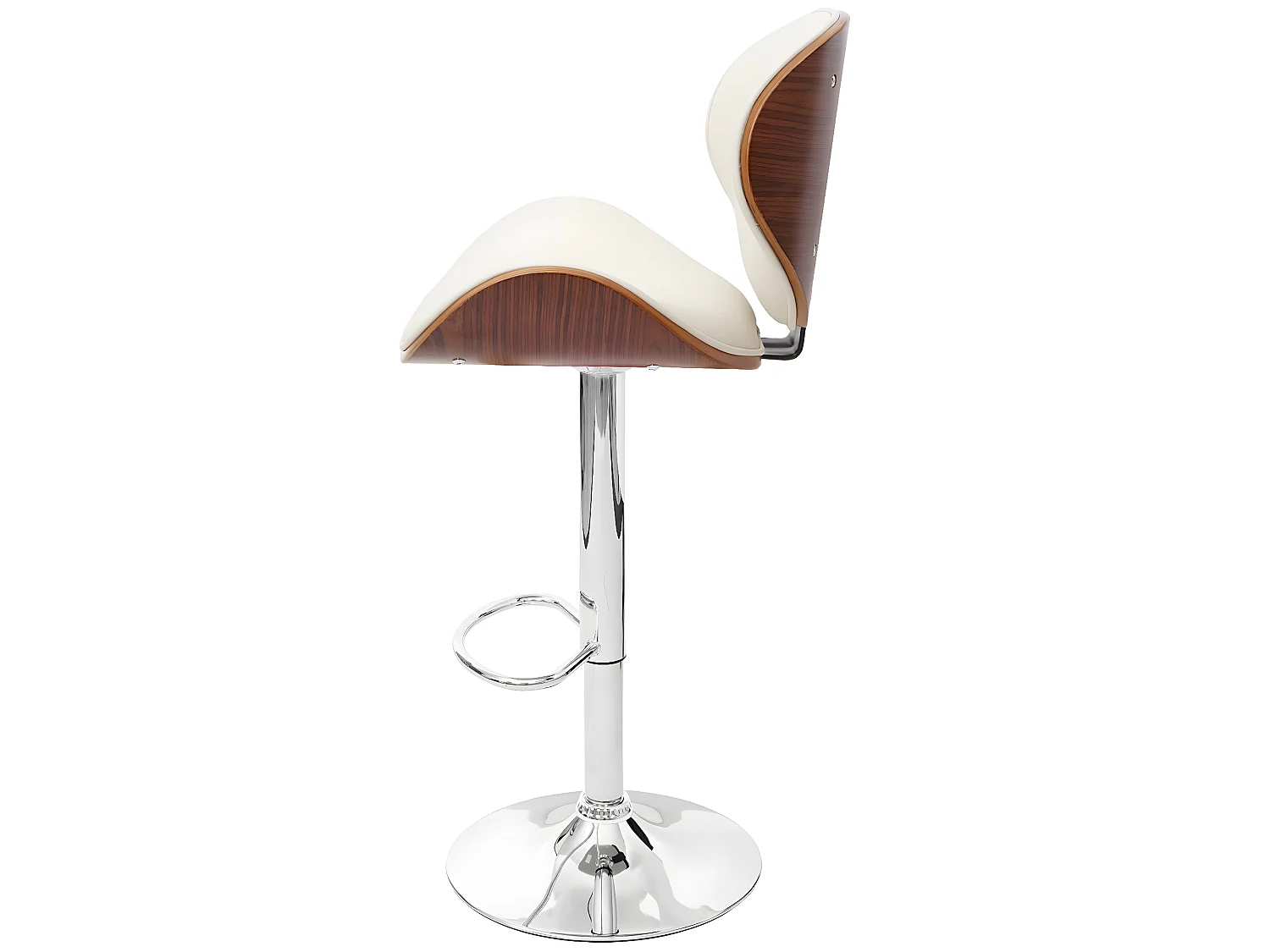 Stołek barowy Arklow,  orzechowy wygląd, kremowa imitacja skóry