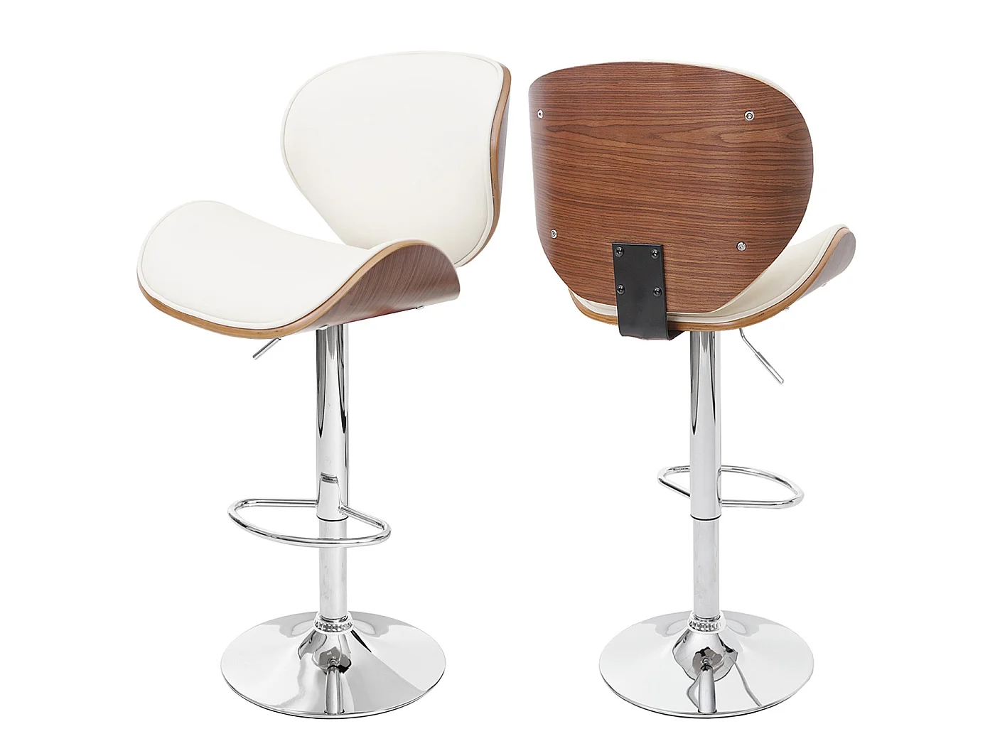 Stołek barowy Arklow,  orzechowy wygląd, kremowa imitacja skóry