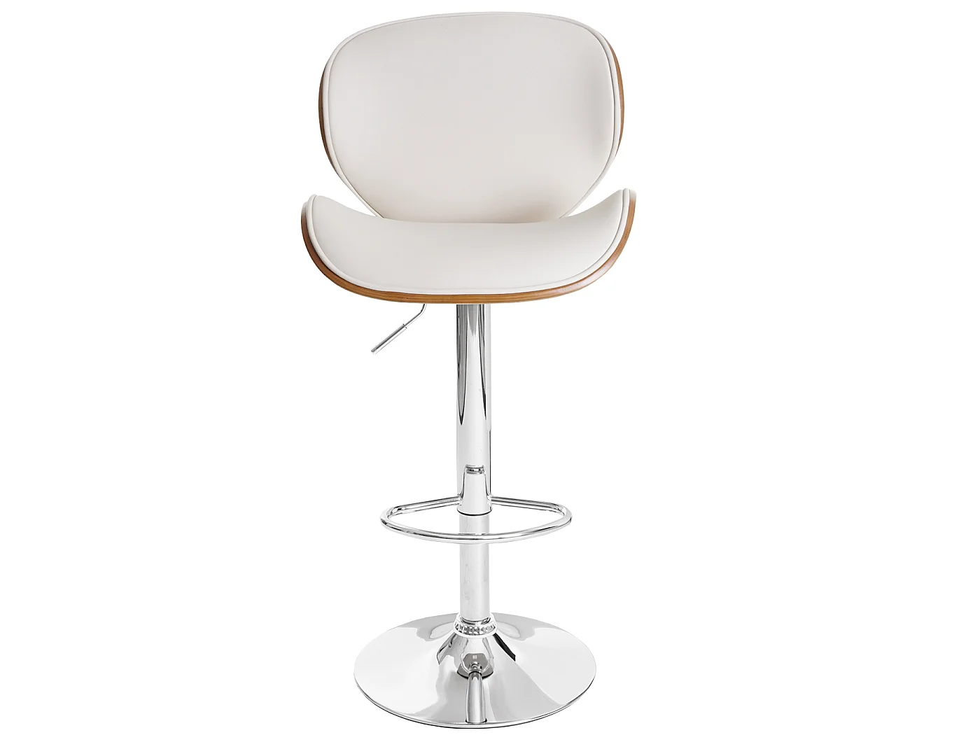 Stołek barowy Arklow,  orzechowy wygląd, kremowa imitacja skóry