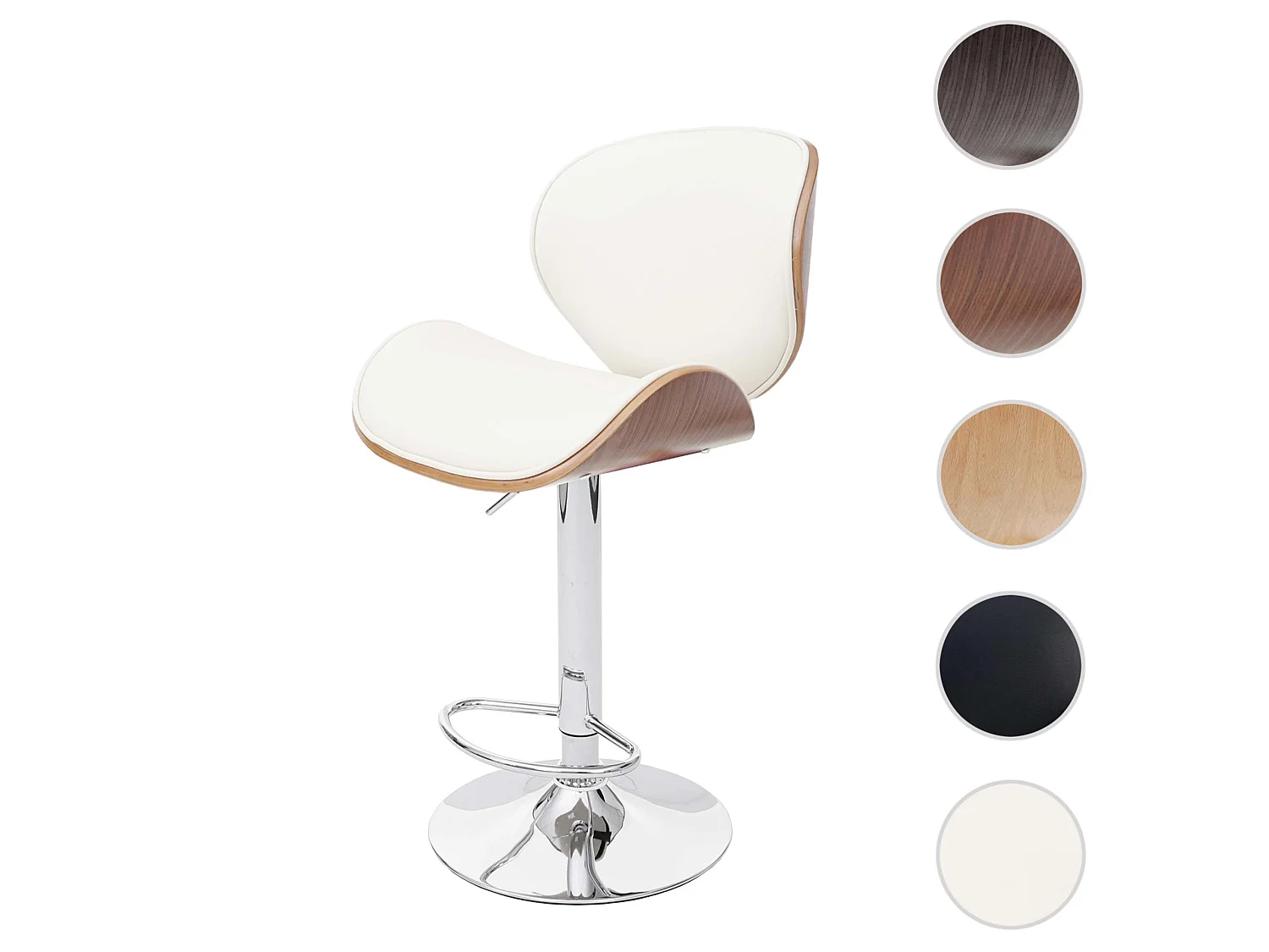 Stołek barowy Arklow,  orzechowy wygląd, kremowa imitacja skóry