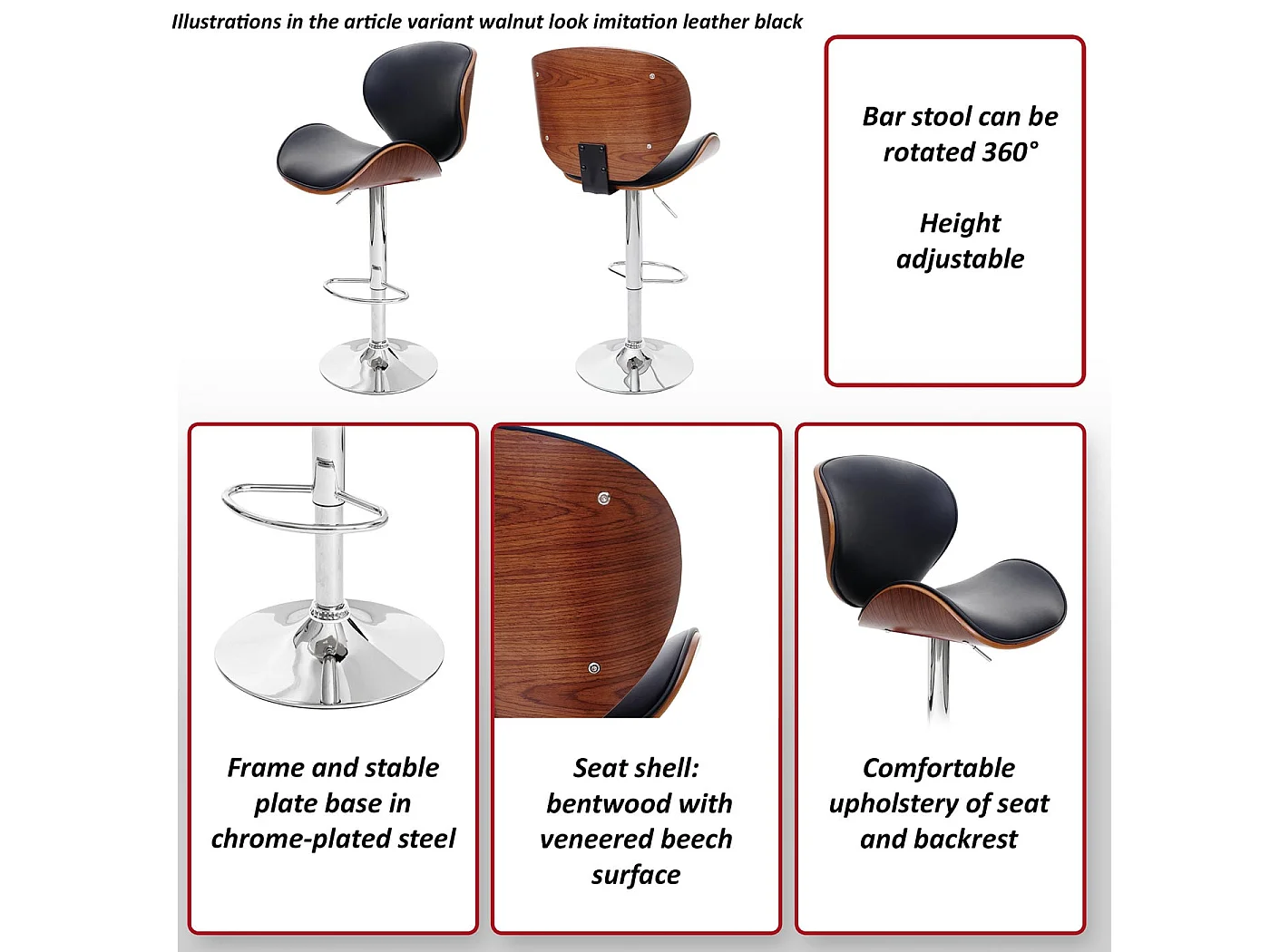 Stołek barowy Arklow,  orzechowy wygląd, kremowa imitacja skóry