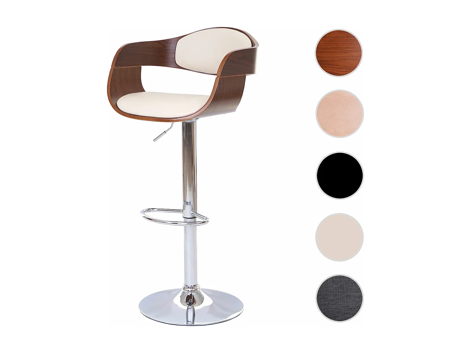 Barkruk MCW-A47,  walnoot look, kunstleer crème