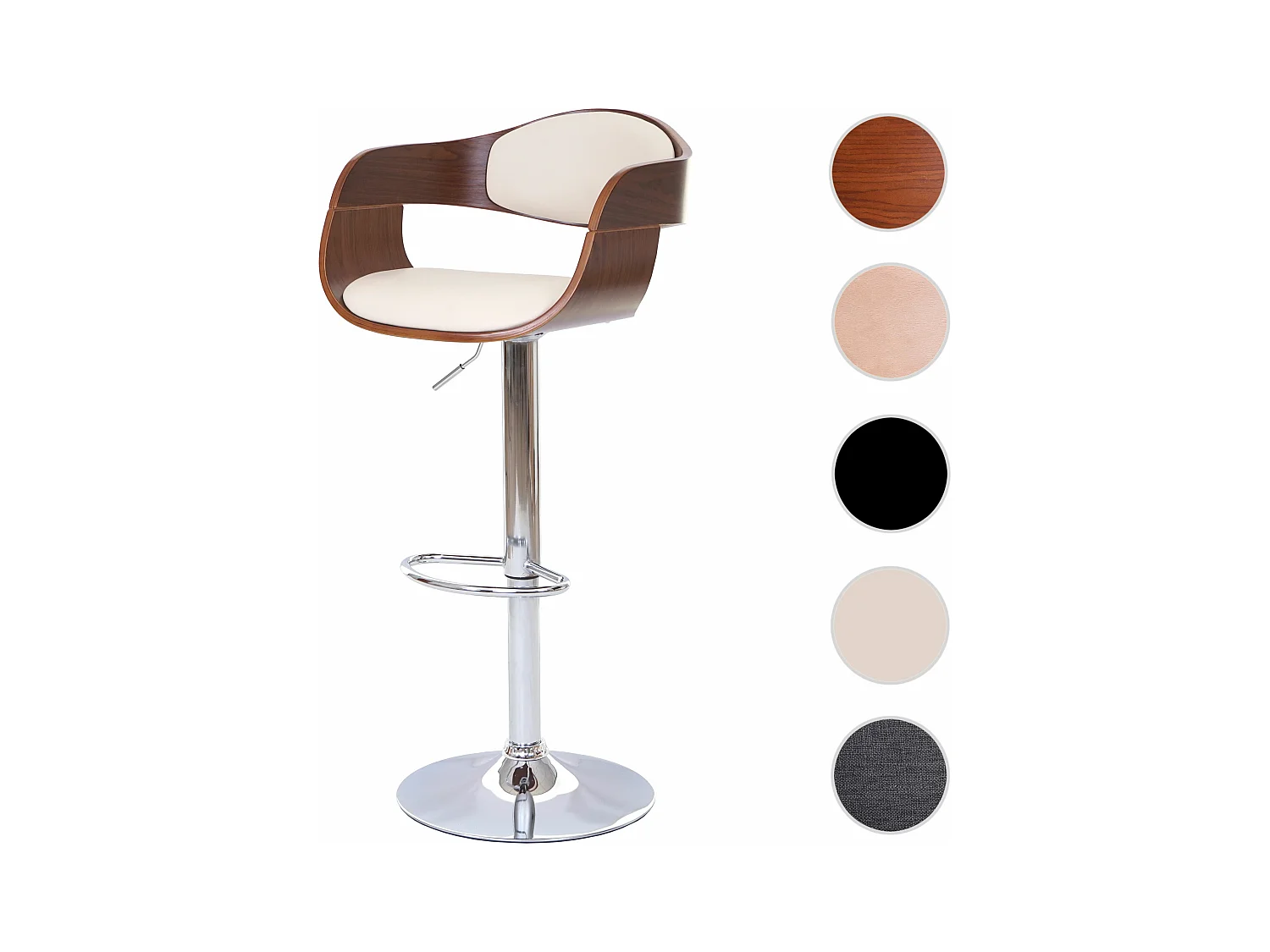 Tabouret de bar MCW-A47,  aspect noix, crème