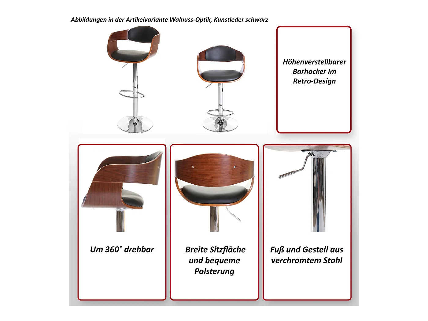 Tabouret de bar MCW-A47,  aspect noix, crème