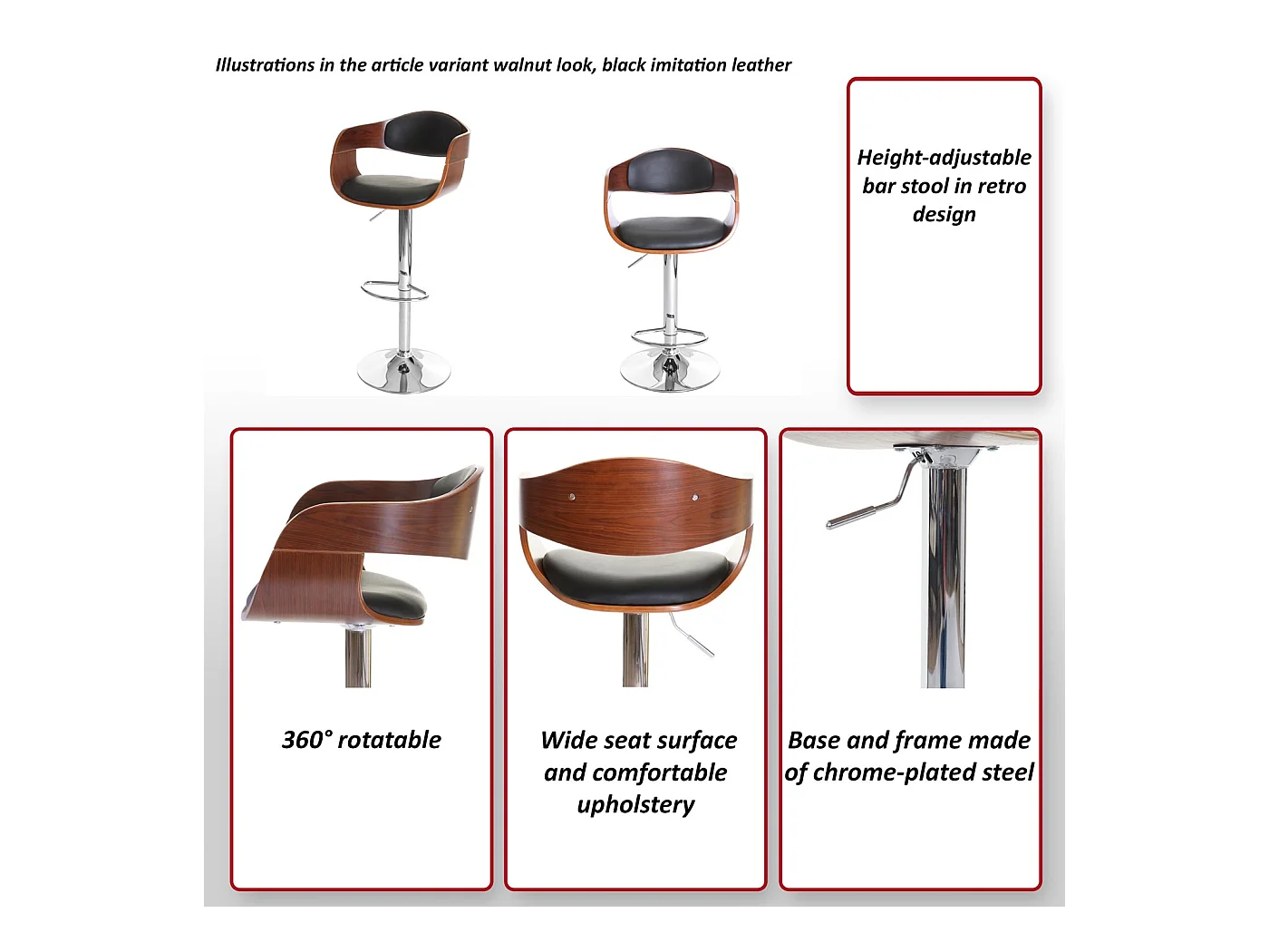 Tabouret de bar MCW-A47,  aspect noix, crème