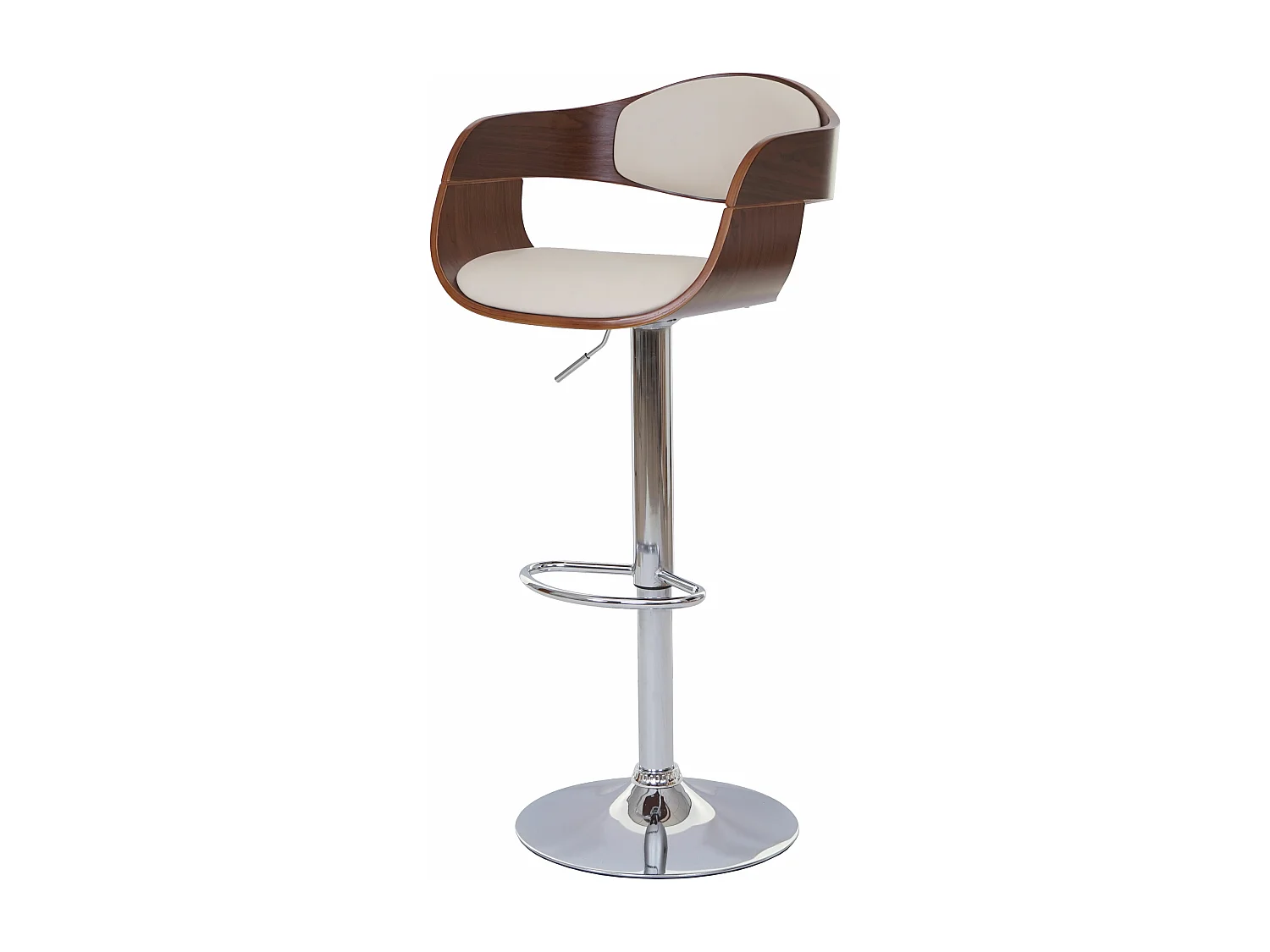 Barkruk MCW-A47,  walnoot look, kunstleer crème