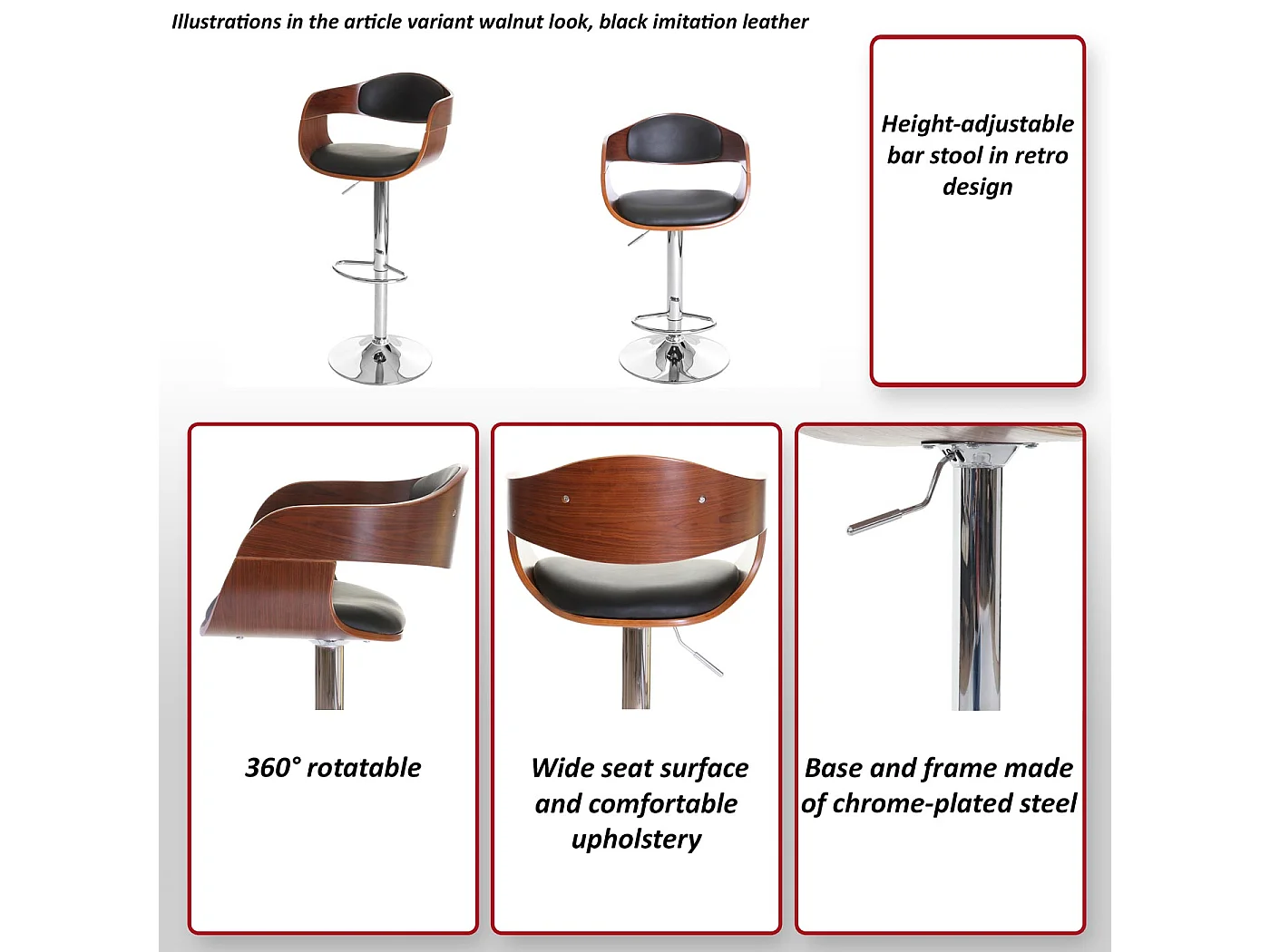 Tabouret de bar MCW-A47,  aspect noix, crème