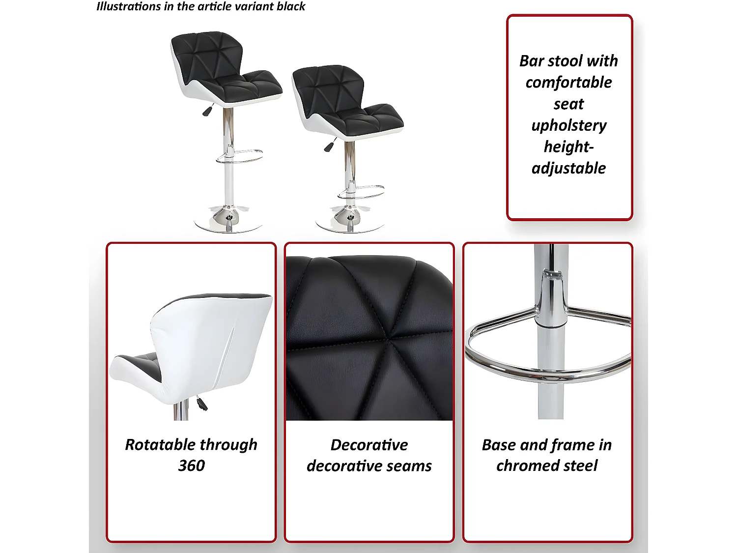 Tabouret de bar MCW-A92 (lot de 2),  bordeaux