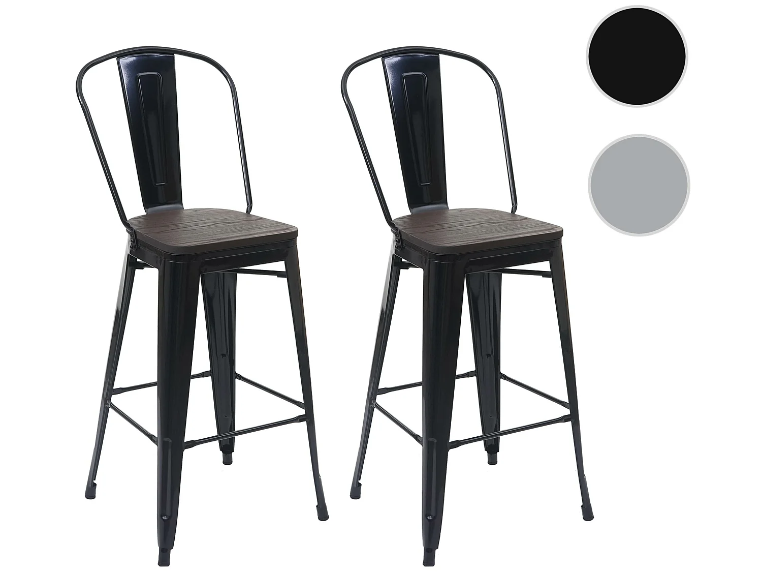 Tabouret de bar MCW-A73 Métal (lot de 2),  noir