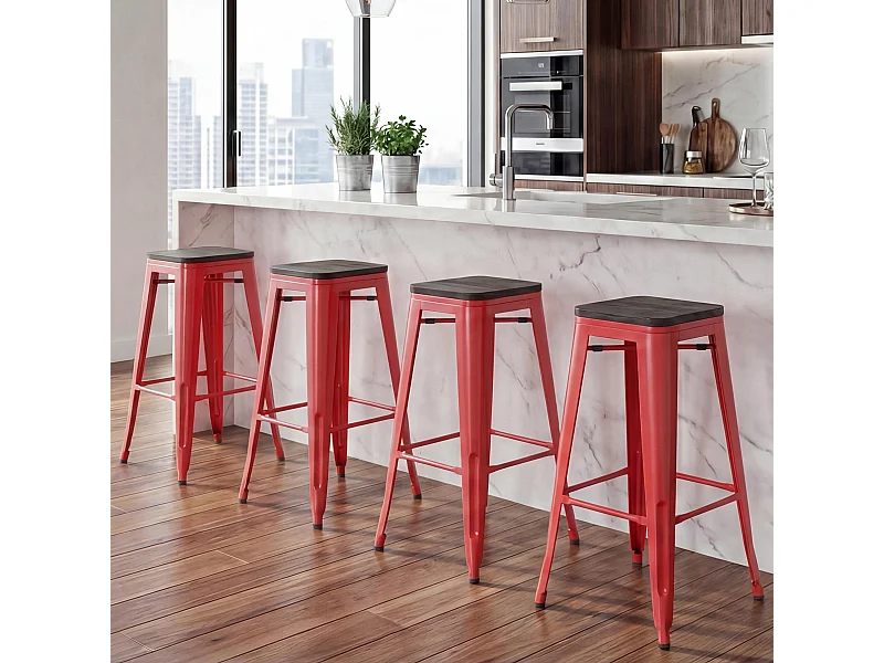 Tabouret de bar MCW-A73 (lot de 4),  rouge