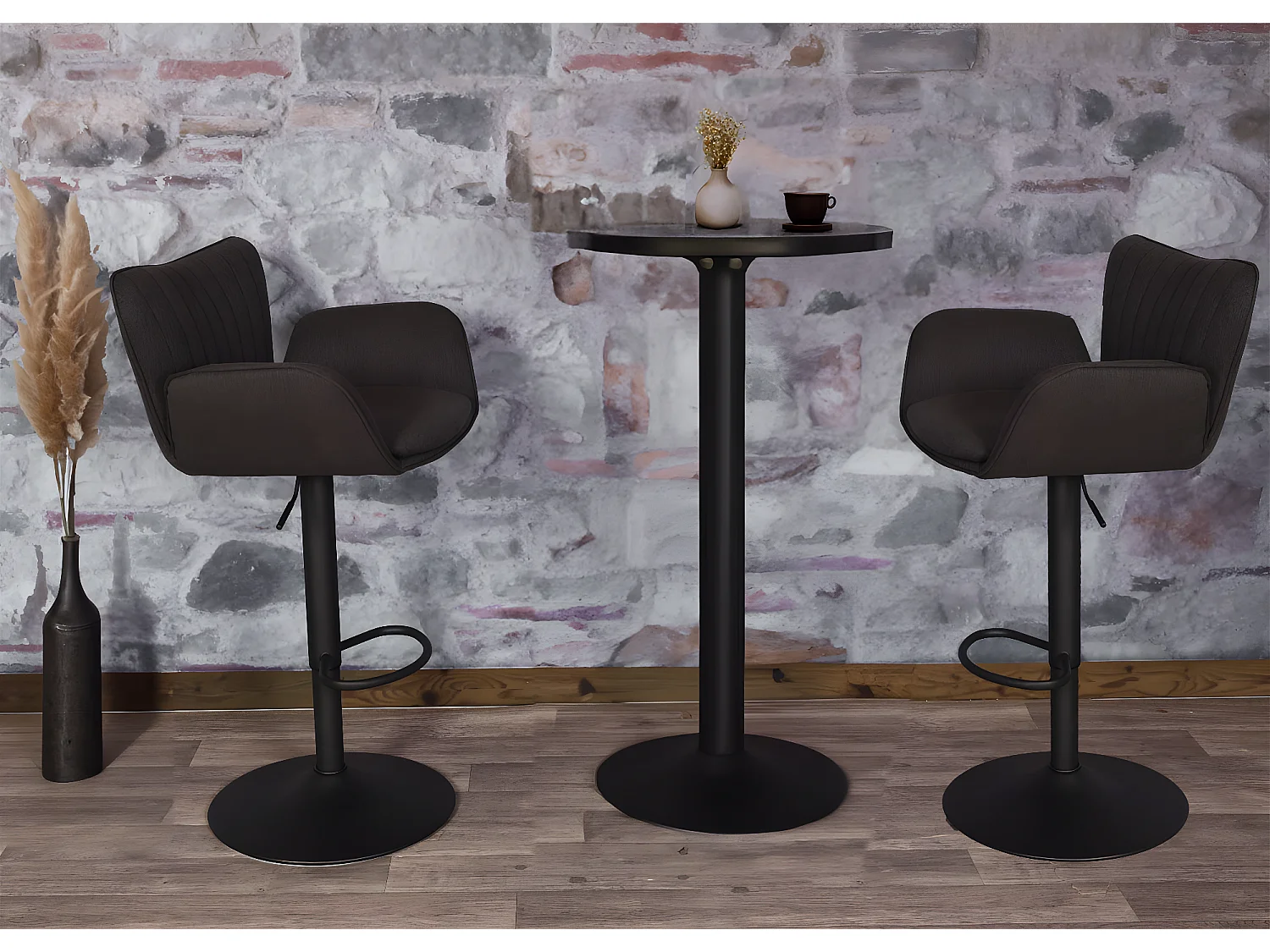 Tabouret de bar MCW-M67 (lot de 2),  marron foncé pied noir