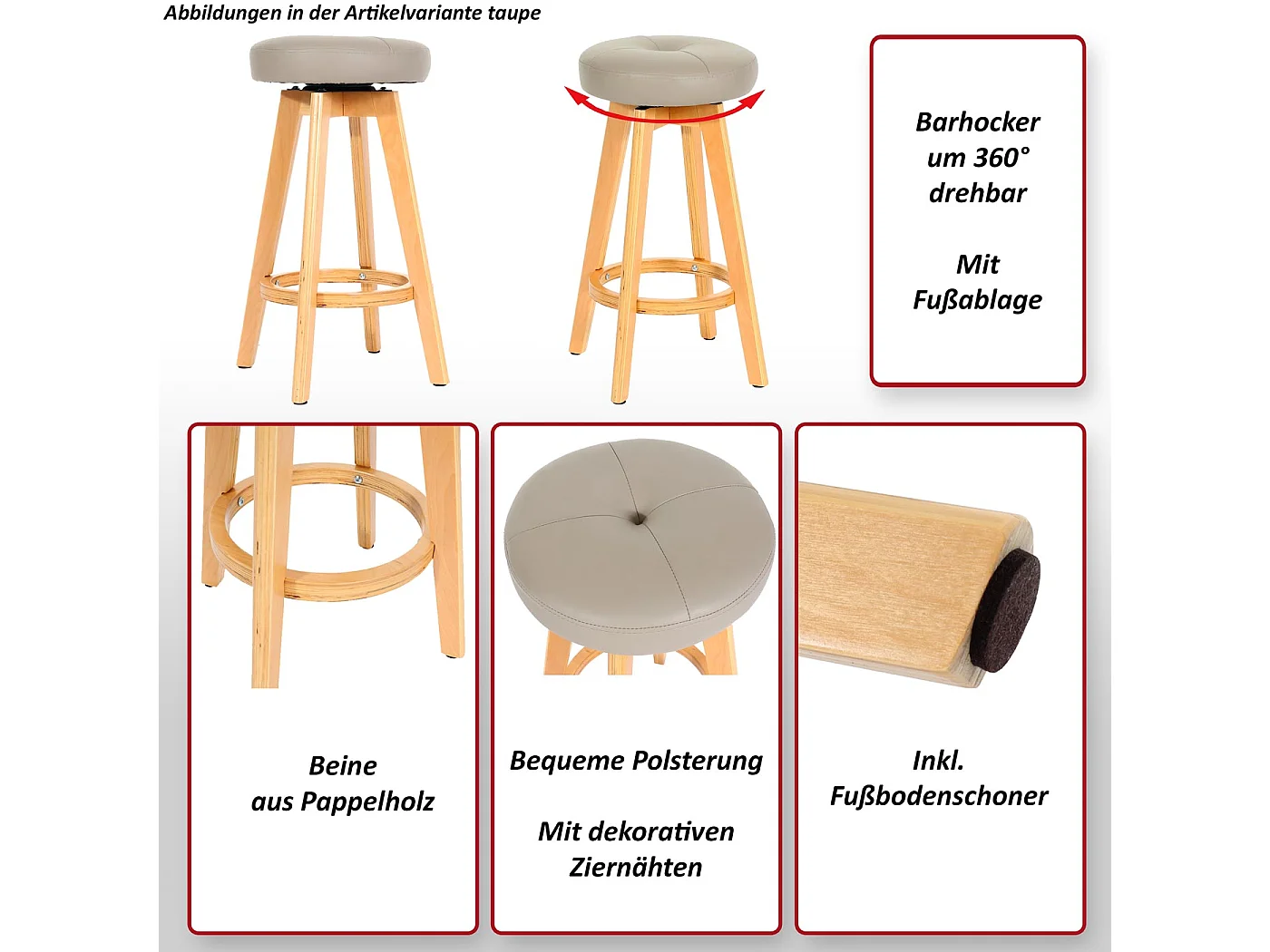 Barhocker Boras drehbar, Bordeaux, helle Beine