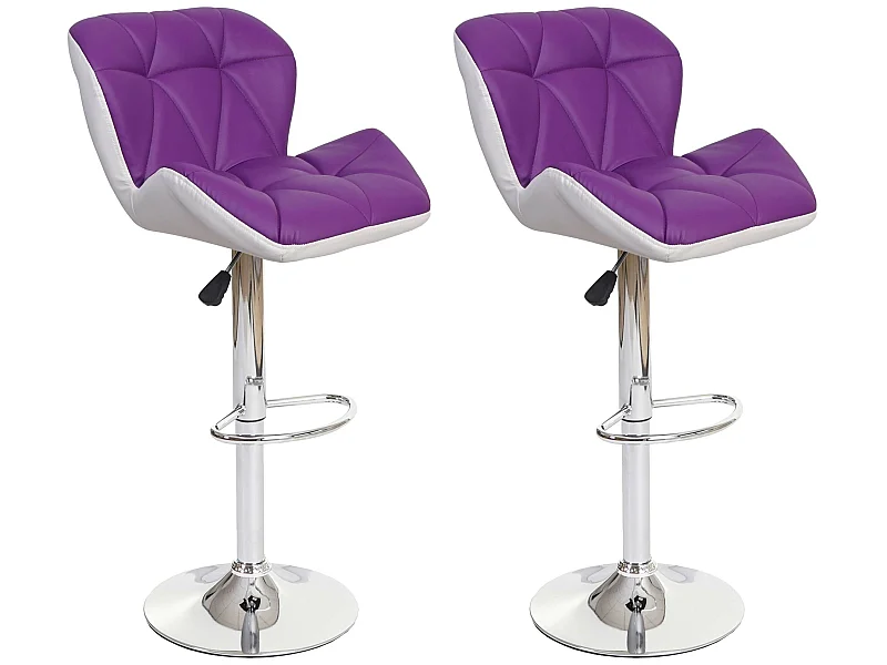 Set 2x sgabelli bar regolabile girevole con poggiapiedi MCW-A92 acciaio cromato ecopelle viola