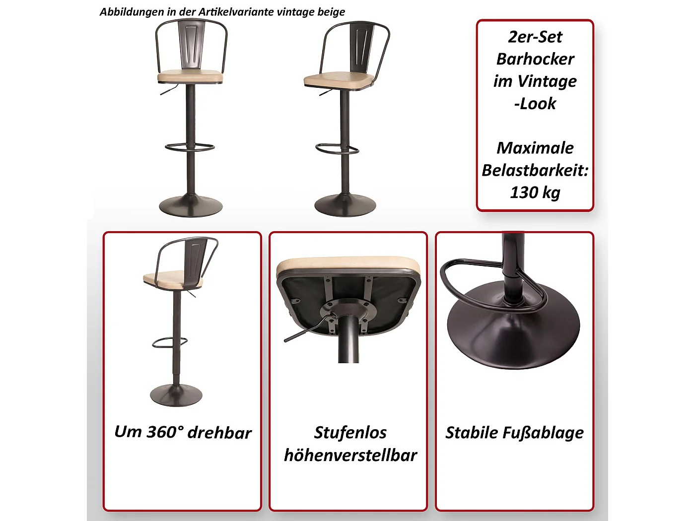 Barkruk MCW-H10a (set van 2),  vintage grijs