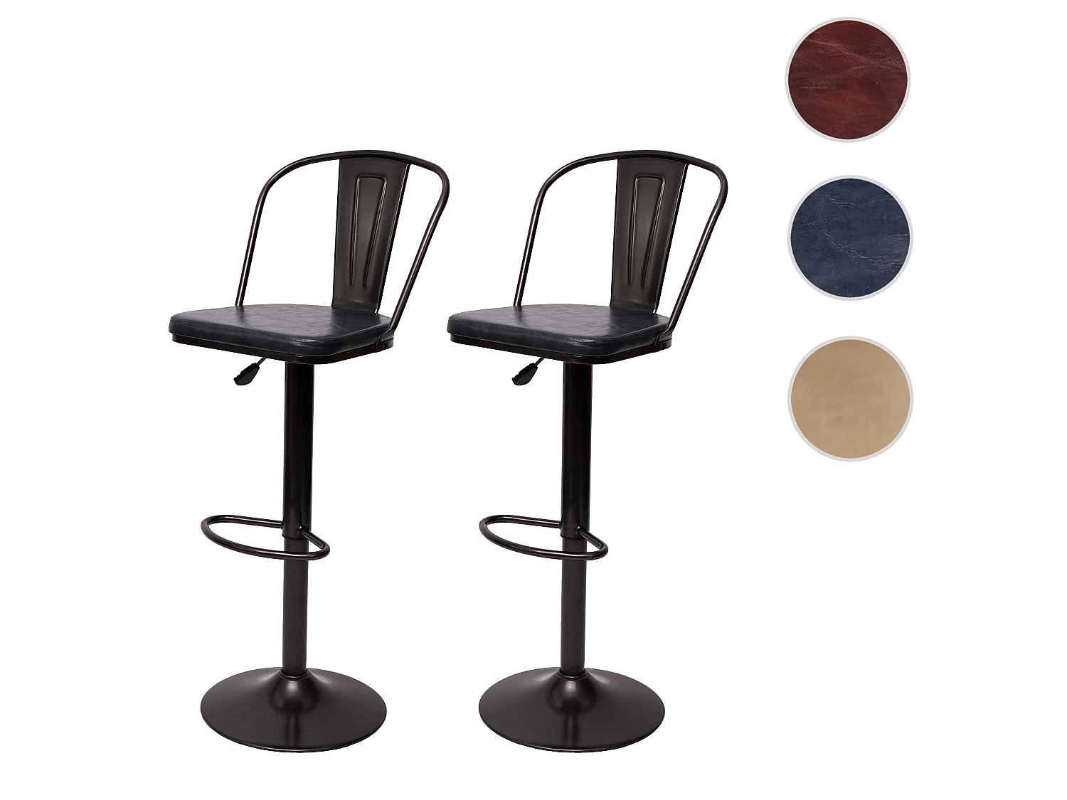 Tabouret de bar MCW-H10a (lot de 2),  vintage noir-gris