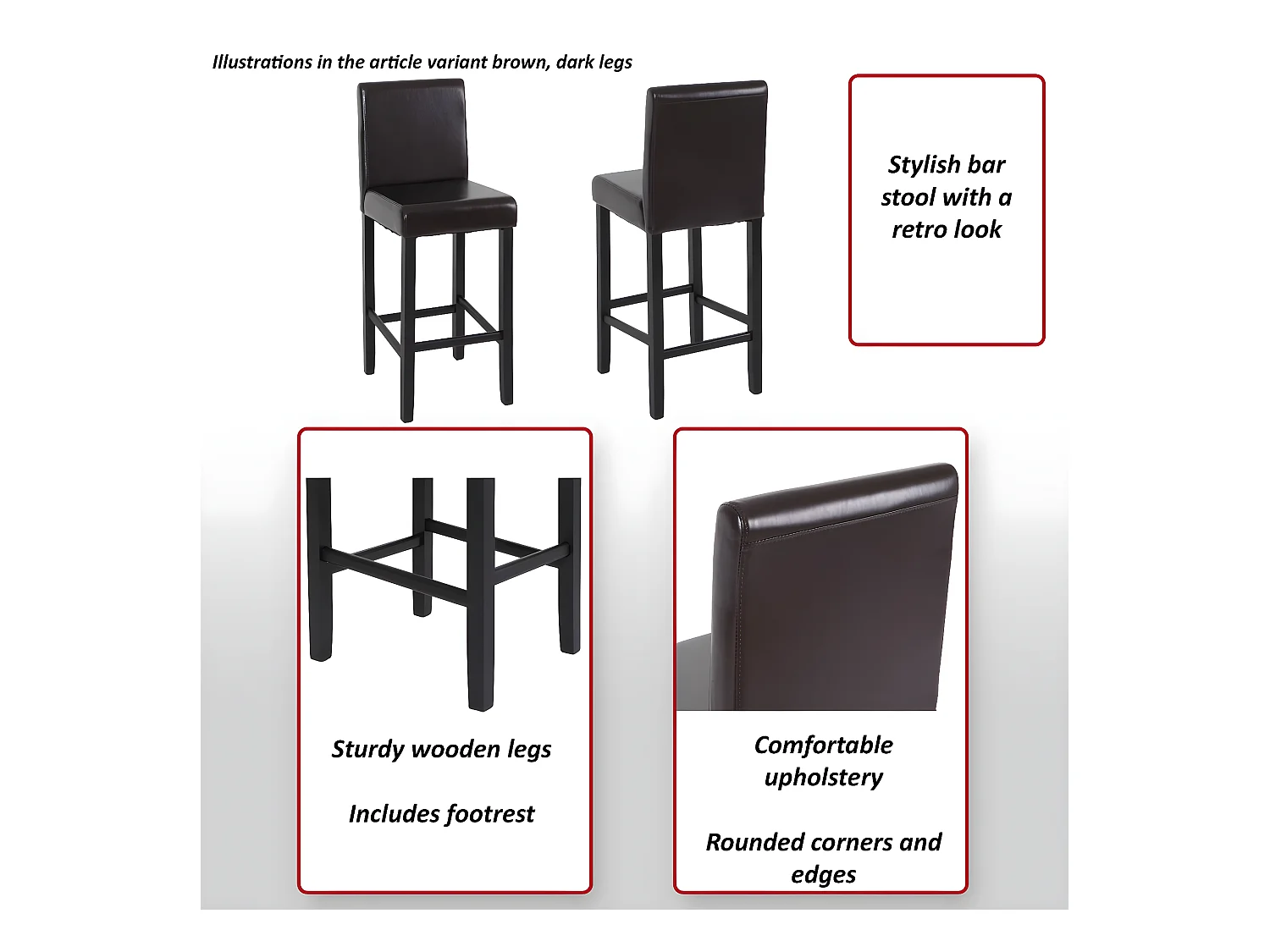 Barkruk Vicenza (set van 2),  bruin, donkere poten