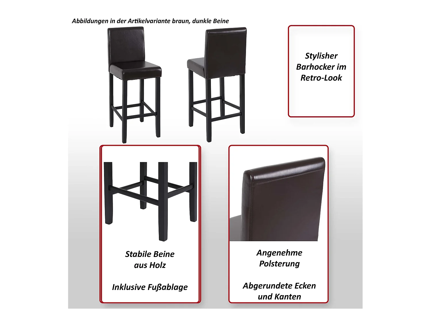 Barkruk Vicenza (set van 2),  bruin, donkere poten