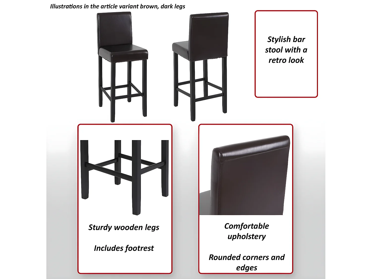 Tabouret de bar Vicenza (lot de 2),  marron/pieds foncés