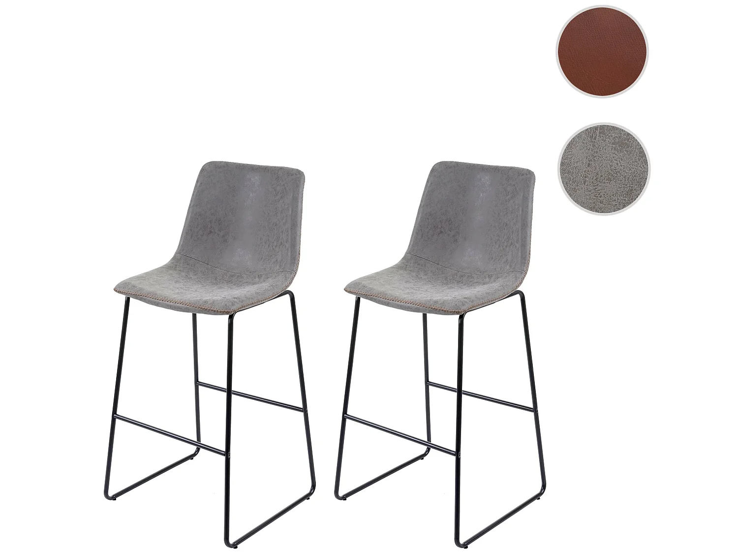 Tabouret de bar MCW-E54 (lot de 2),  similicuir, aspect daim, gris