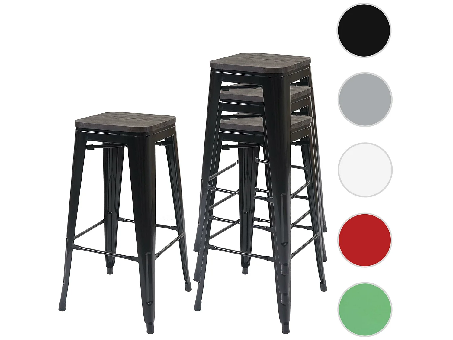 Tabouret de bar MCW-A73 (lot de 4),  noir