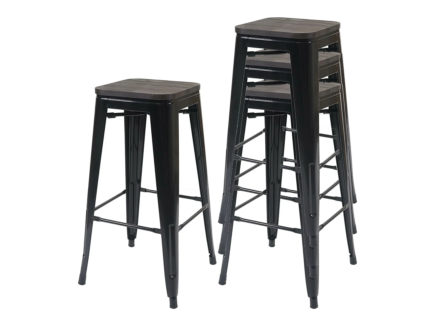 Tabouret de bar MCW-A73 (lot de 4),  noir