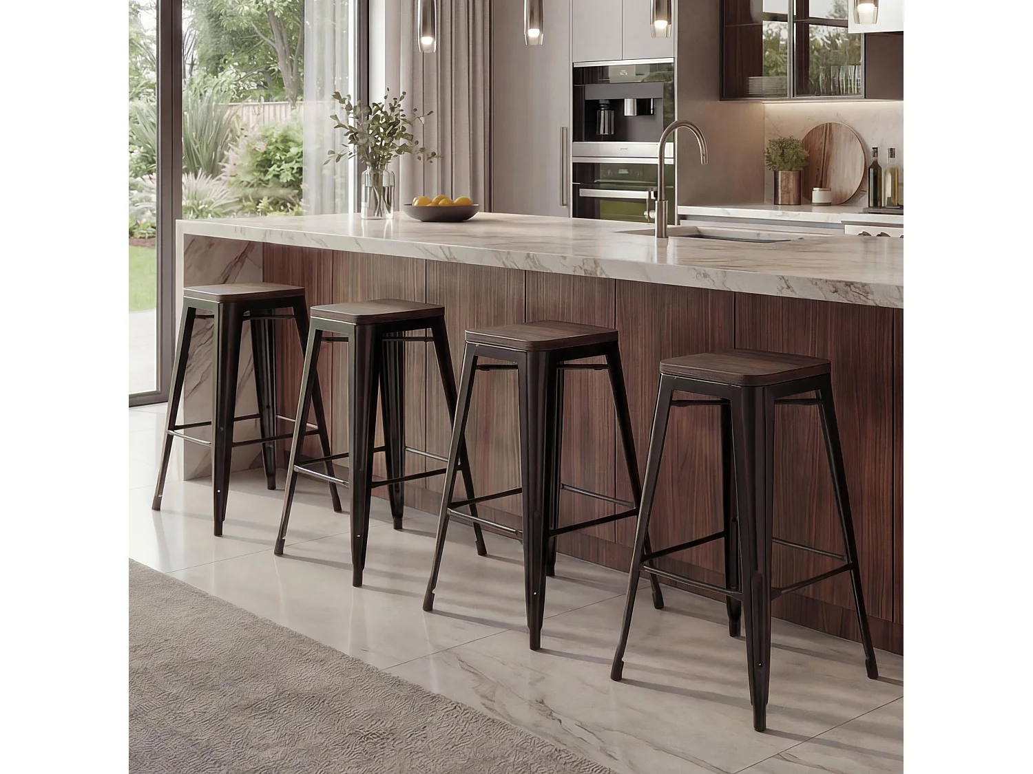 Tabouret de bar MCW-A73 (lot de 4),  noir