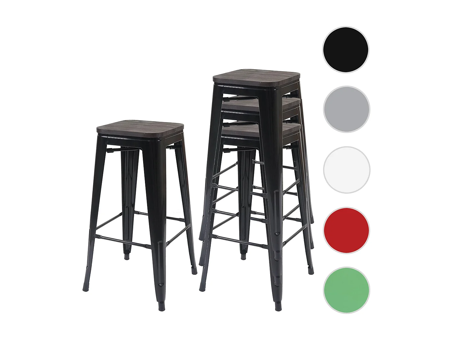 Tabouret de bar MCW-A73 (lot de 4),  noir