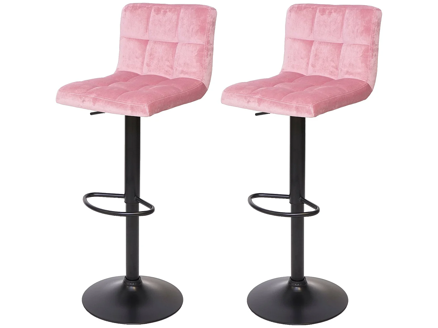 Set 2x sgabelli regolabili girevoli lounge MCW-G87 velluto base nera rosa
