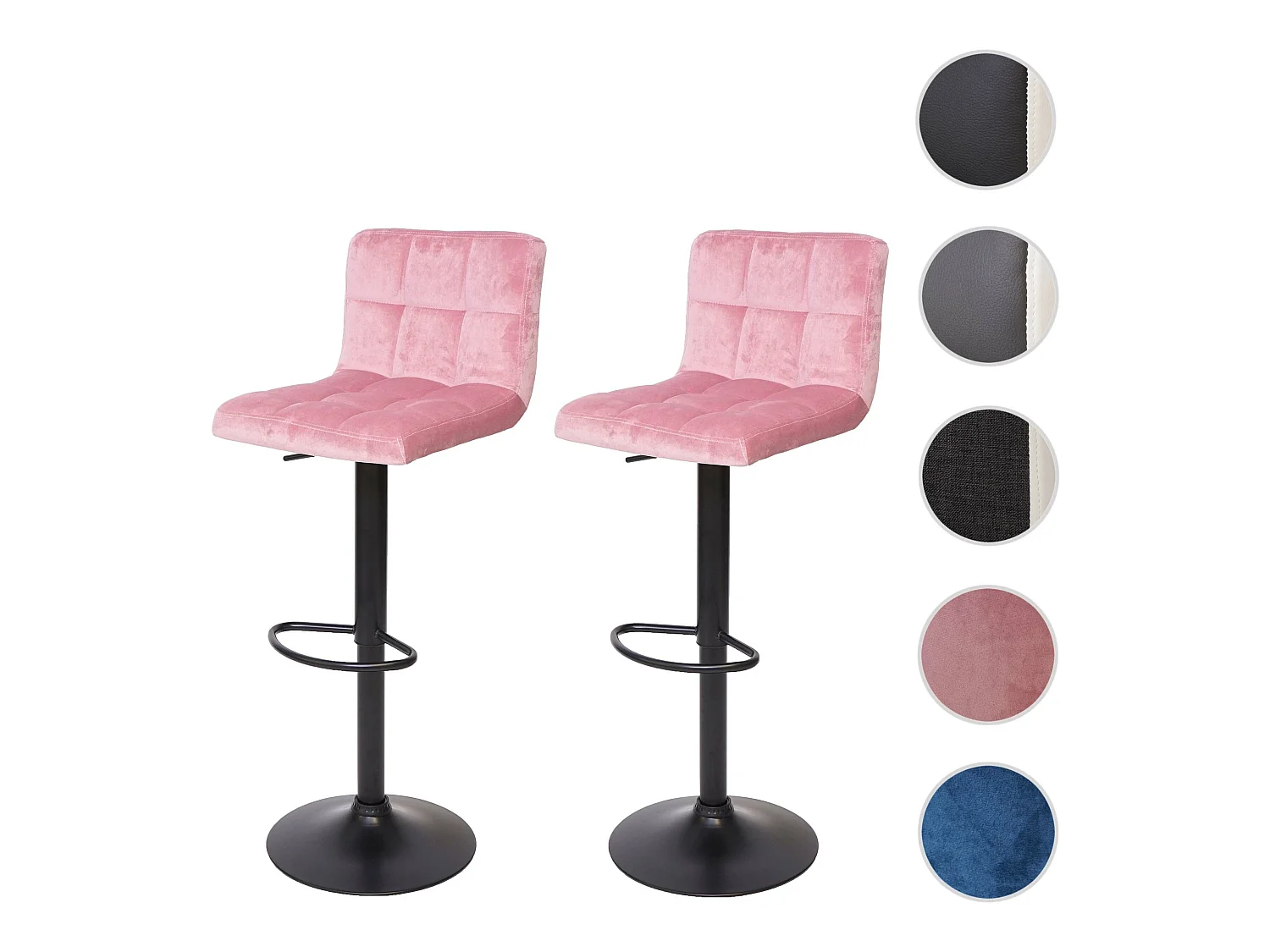 Set 2x sgabelli regolabili girevoli lounge MCW-G87 velluto base nera rosa