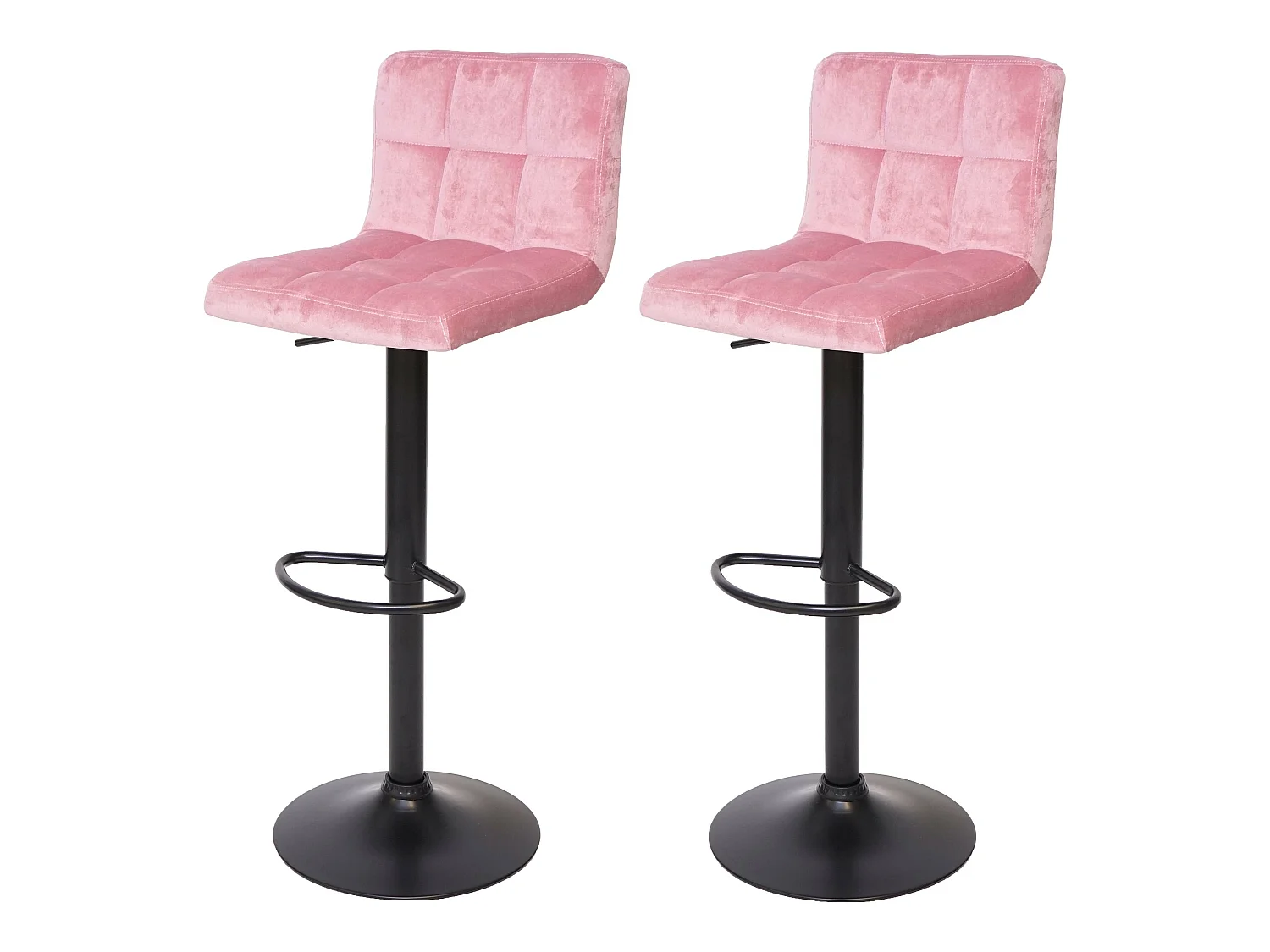 Tabouret de bar MCW-G87 (lot de 2),  velours rose, pied noir