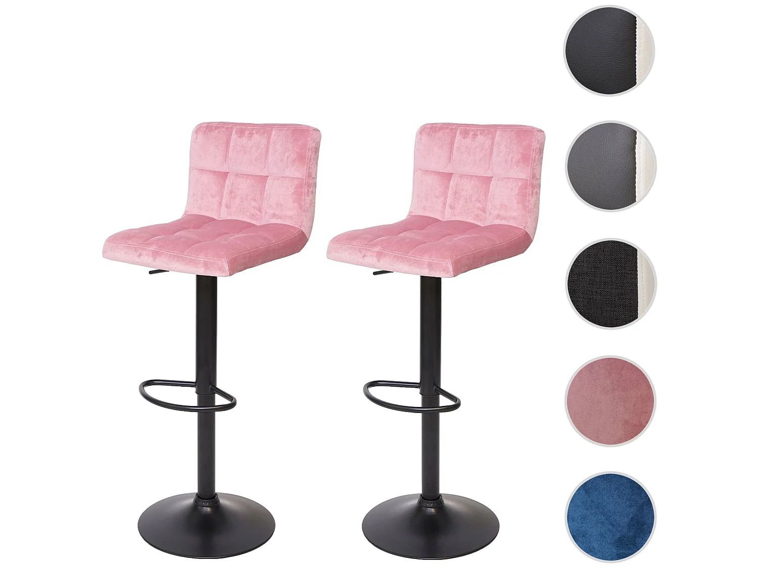 Tabouret de bar MCW-G87 (lot de 2),  velours rose, pied noir