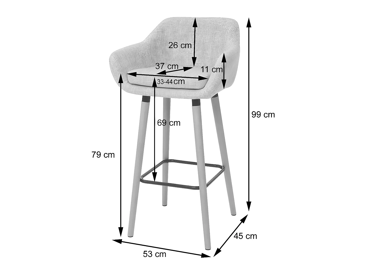 Tabouret de bar Vaasa T381,  simili cuir, blanc