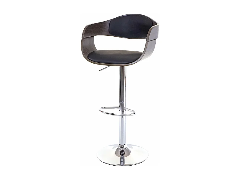 Tabouret de bar MCW-A47,  gris, similicuir noir