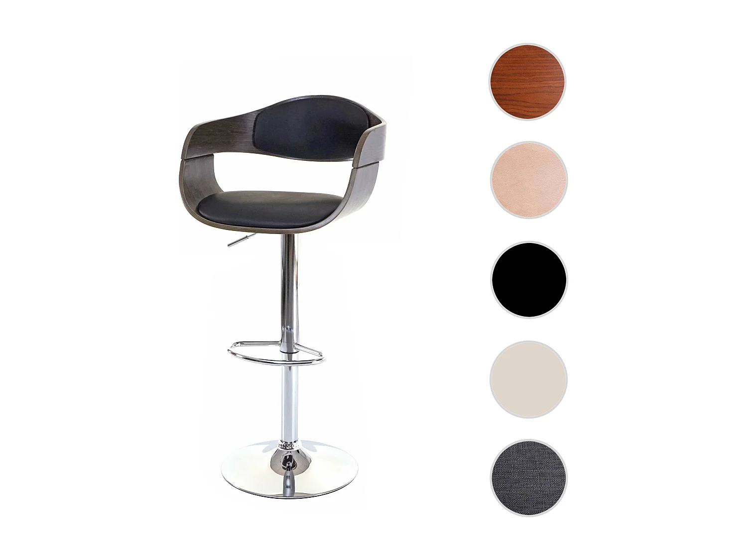 Tabouret de bar MCW-A47,  gris, similicuir noir