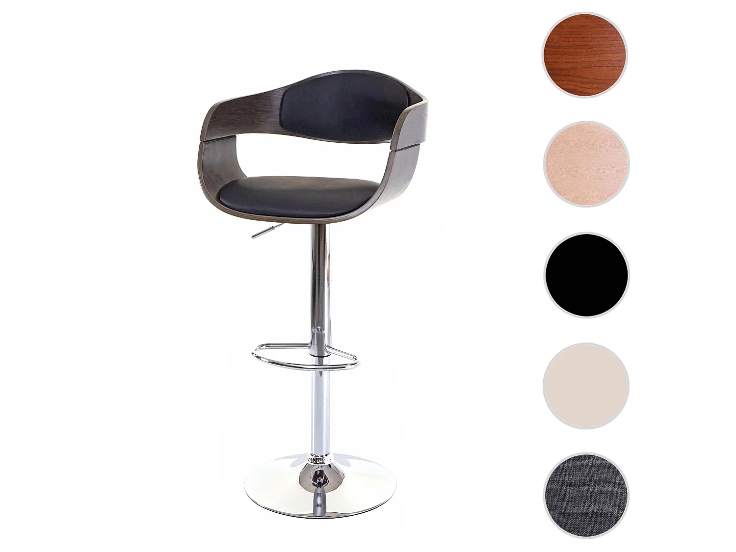 Barkruk MCW-A47,  grijs, kunstleer zwart