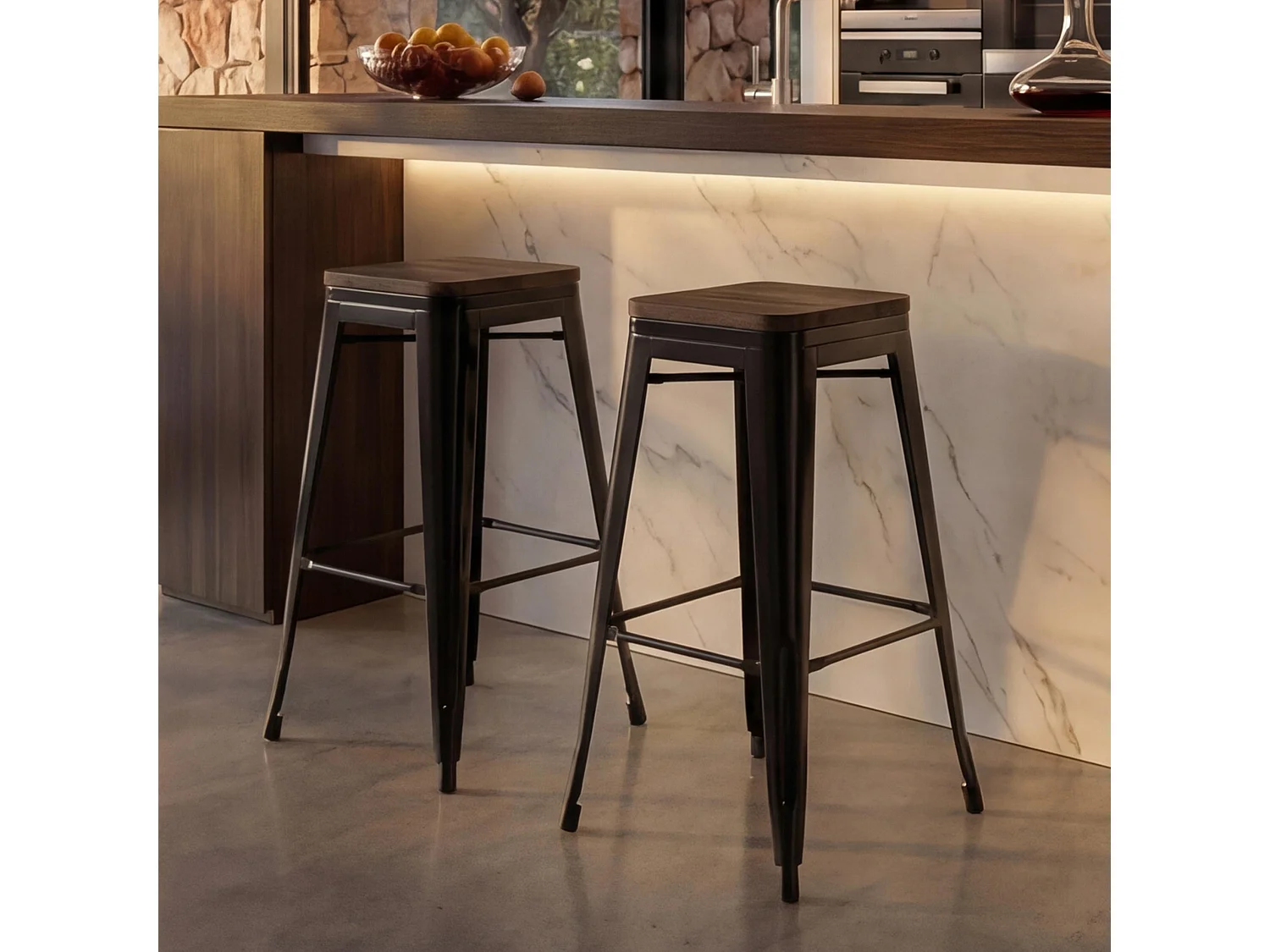 Tabouret de bar MCW-A73 (lot de 2),  noir