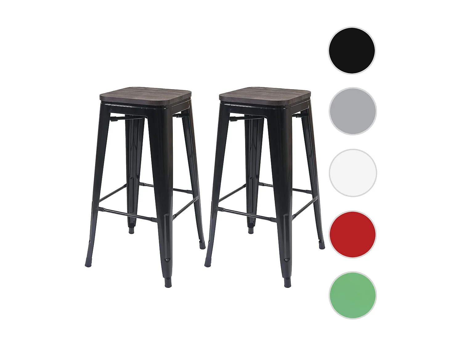 Tabouret de bar MCW-A73 (lot de 2),  noir