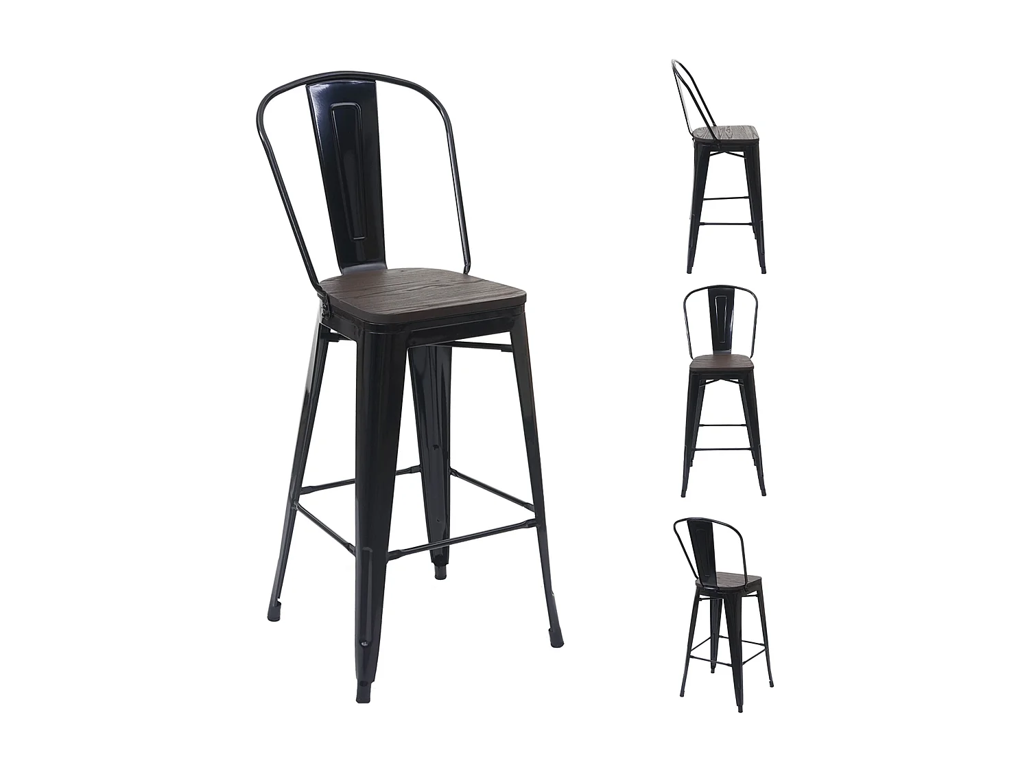 Stołki barowe MCW-A73 metalowe (zestaw 4 szt.),  czarny