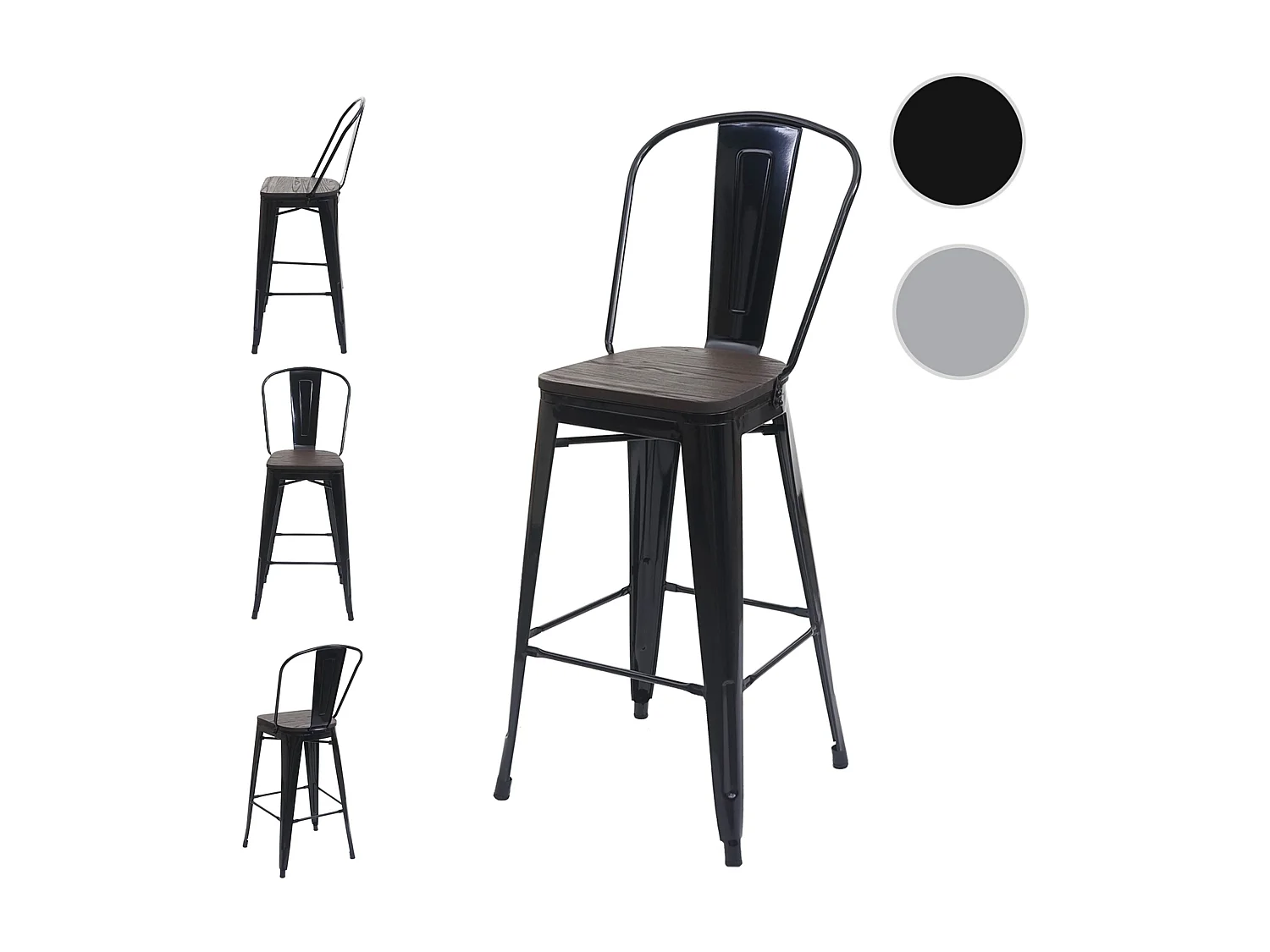 Stołki barowe MCW-A73 metalowe (zestaw 4 szt.),  czarny