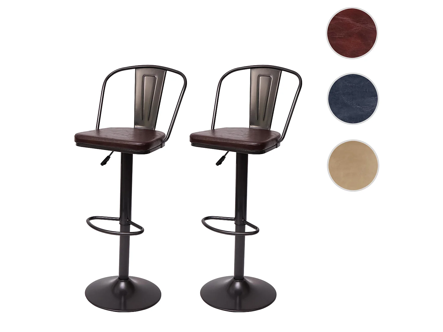 Tabouret de bar MCW-H10a (lot de 2),  vintage noir-marron