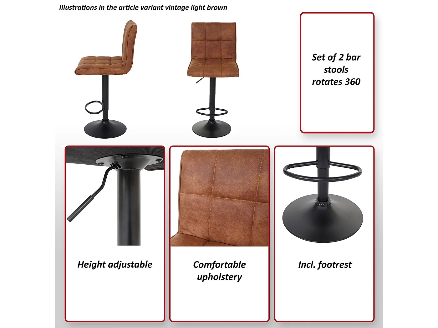 Banco de bar MCW-B13 (conjunto de 2),  castanho claro vintage