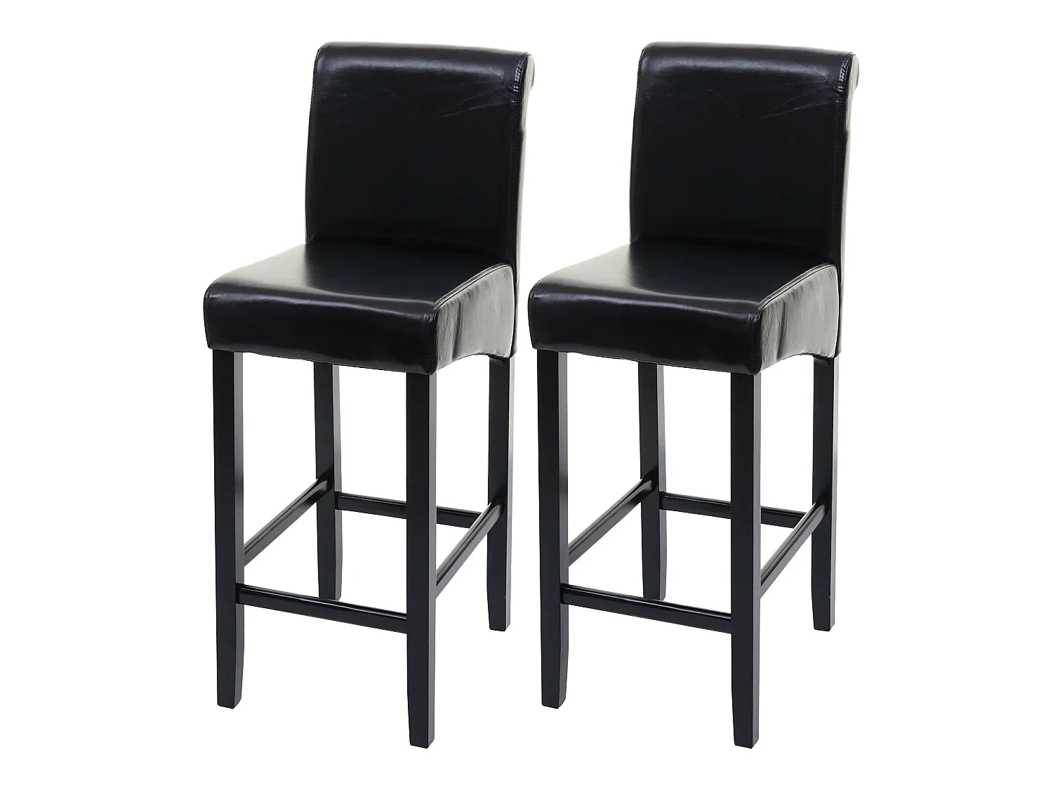 Tabouret de bar MCW-C33 (lot de 2),  cuir reconstitué, noir/pieds foncés